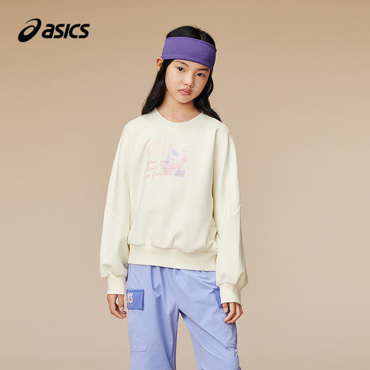 ASICS/亚瑟士儿童2025年新款女童针织圆领卫衣挺括有型印花长袖 商品图1