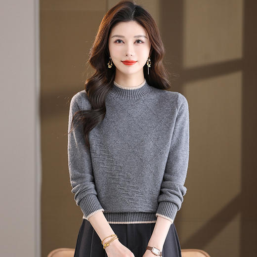 FCY QQ9260纯色毛衫半高领毛衣宽松毛衣针织打底 商品图0