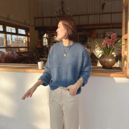 火桐hooton 帝王紫 锻彩花纱山羊绒拉绒圆领套头衫85380 商品图4