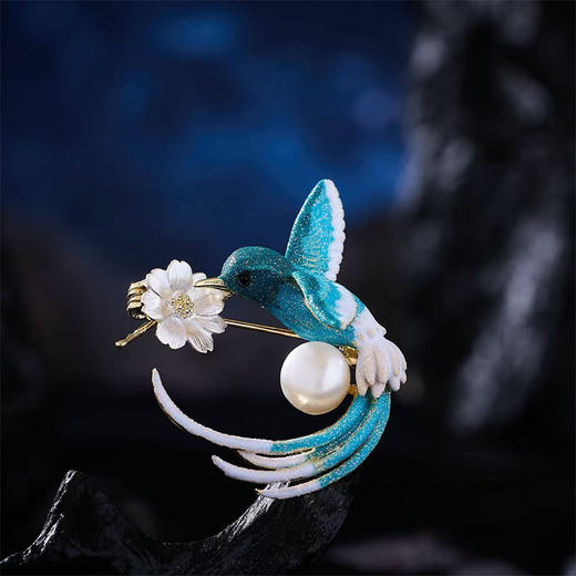 国风复古小鸟珐琅彩绘高档胸针，天然淡水珍珠气质旗袍配饰胸花别针LY-M-221 商品图1
