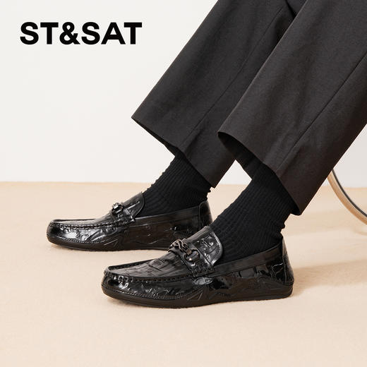 星期六男士奢华压纹金属扣商务皮鞋SSD3121023 商品图1
