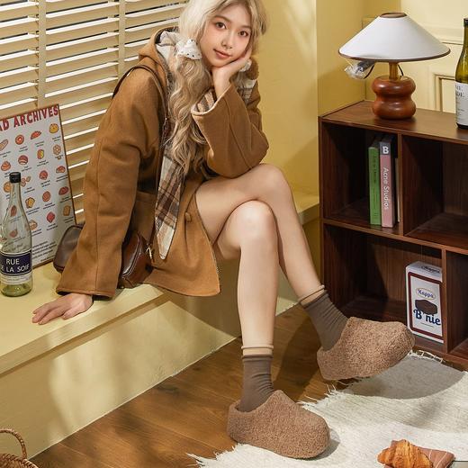 冬款新款简约时尚纯色厚底女款舒适棉拖鞋毛毛鞋一脚蹬【WG25138】 商品图2