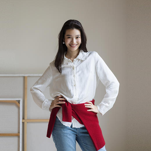 绽放832朵/亚麻混纺浪漫重工刺绣长袖衬衫女新款一手长翻领衬衣 商品图2
