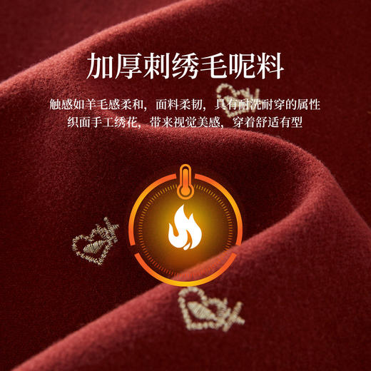 【年货节】熙世界圣诞红色毛呢马甲背心女秋冬小个子爱心刺绣无袖短外套上衣 商品图3