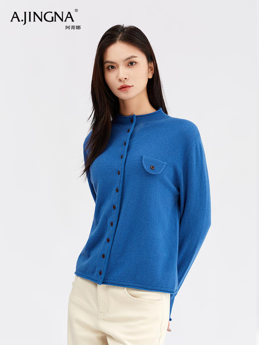 【美丽诺羊毛】阿菁娜秋冬季新款法式高领针织开衫美丽诺羊毛可翻立领复古扣子细节F30D318008 商品图2