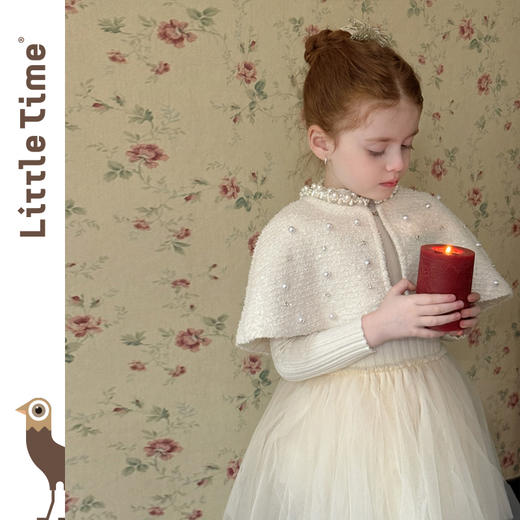 littletime女童连衣裙2025秋冬富家千金风小香风珍珠斗篷收腰裙 商品图1