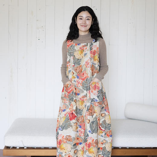 绽放834朵/雨露麻艺术印花方领花苞无袖连衣裙女新款秋冬叠搭长裙 商品图2