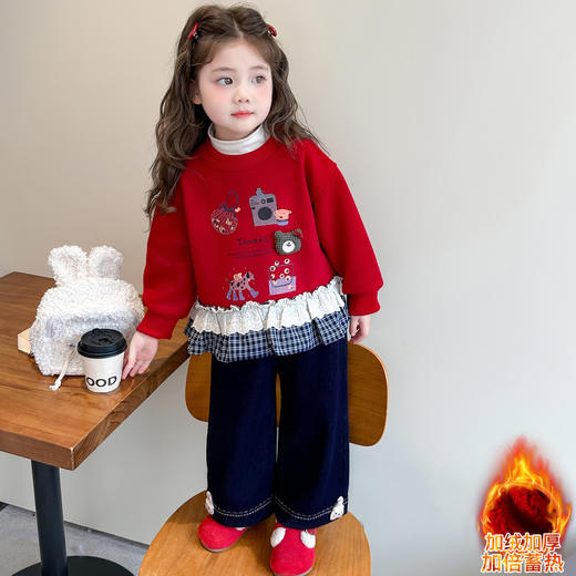 69元/套！新年款童洛萌女童卫衣套装冬款加绒加厚新立体玩偶款儿童宝宝洋气时尚裤子两件套80-150 商品图3