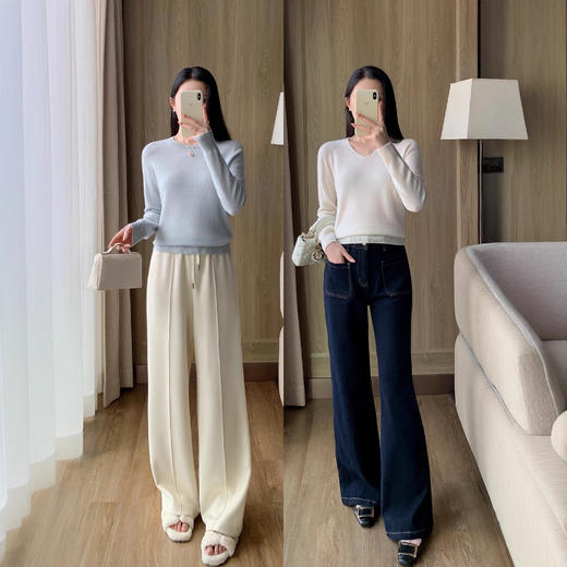 秋冬BI备！2025山羊绒羊毛基础时尚打底衫女圆领内搭长袖针织衫！ 商品图1