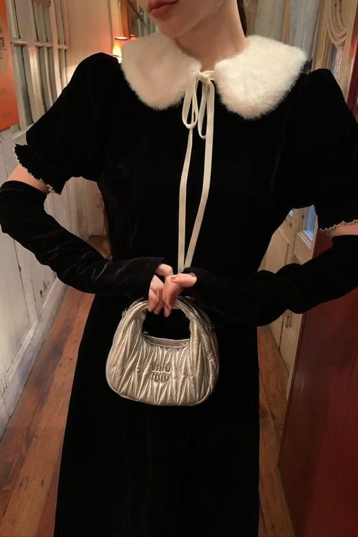 SIA SAYLOR 法式千金礼服袖套毛领丝绒连衣裙 21984 商品图2