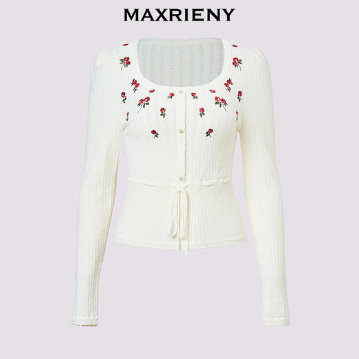 MAXRIENY【商场同款-节庆穿搭新年红】MAXRIENY玫瑰绣修身针织衫女(货号:MC85SW787) 商品图4