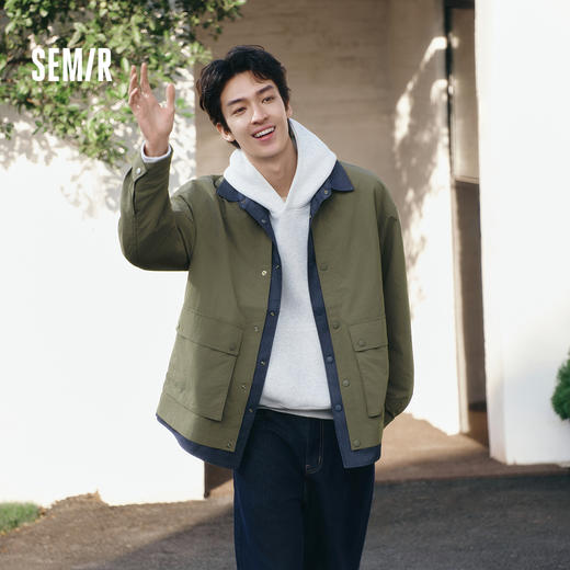 森马夹克男春季山系户外风假两件外套宽松舒适翻领双侧大口袋上衣 商品图1