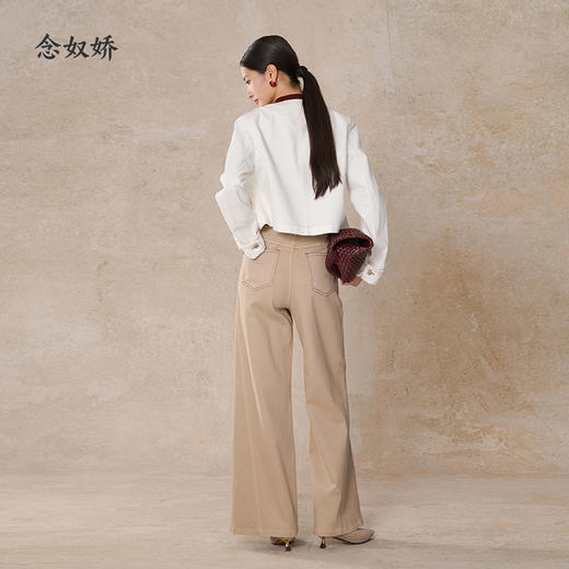 【商场同款】CNJ5B78 “ 骑士夹克 ” 柔和米白色撞色明线圆领牛仔外套 商品图1