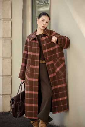 SZ6C11 格纹撞色双面呢大衣