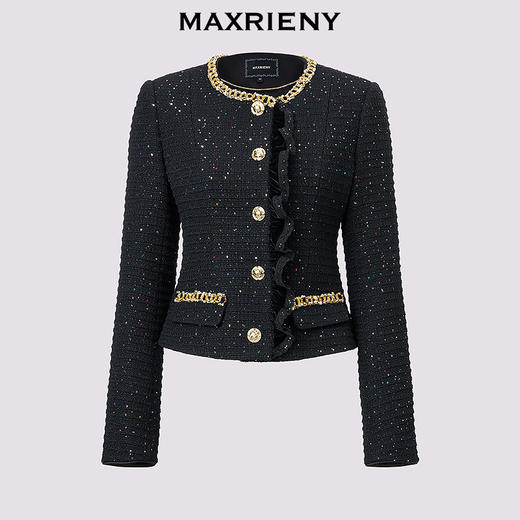 MAXRIENY【商场同款-节庆穿搭】黑金小香羊毛外套女气质高级感(货号:MC85JA759) 商品图4