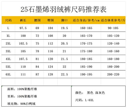 【25石墨烯羽绒裤】冬款90鸭绒石墨烯防水保暖羽绒裤03h 商品图3