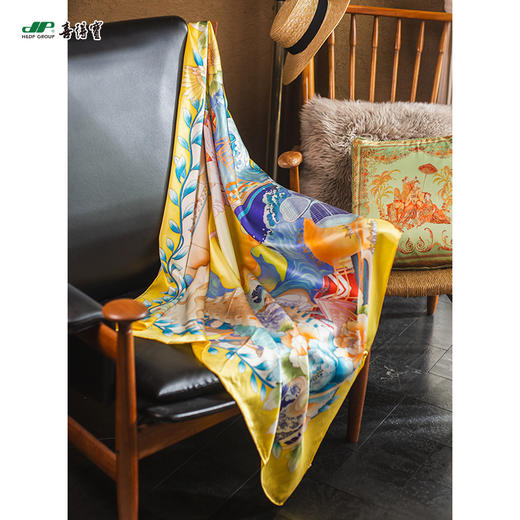 喜得宝进博会文创款《筑梦丝路》手绘非遗技艺丝巾杭州丝绸100%桑蚕丝素绉缎 商品图4