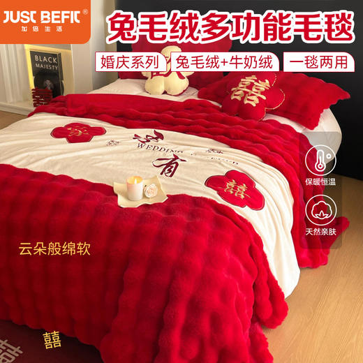 【品牌直发】加倍生活 兔毛绒多功能婚庆毛毯 被套两用婚庆毯 豆豆被被子被芯 商品图0