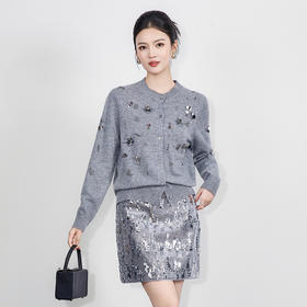 「高货wl」全新升级【铂金会员349/天猫469/差价120】(00436)洛诗琳气质纯羊毛针织开衫2025秋冬重工珠片钉钻毛衣外套