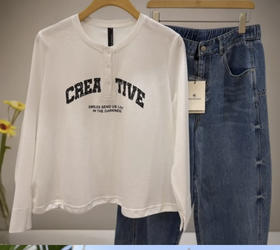 水淼2026春季新品洋气百搭字母印花不变形长袖小衫2200