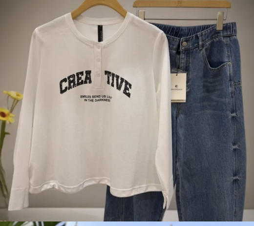 水淼2026春季新品洋气百搭字母印花不变形长袖小衫2200 商品图0