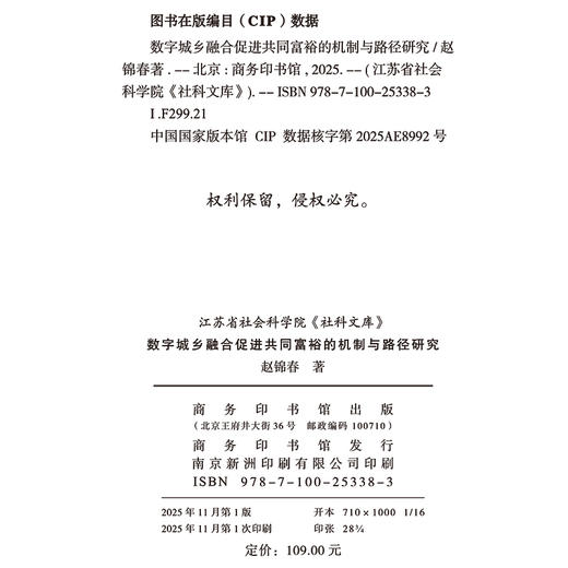 数字城乡融合促进共同富裕的机制与路径研究(江苏省社会科学院《社科文库》) 商品图1