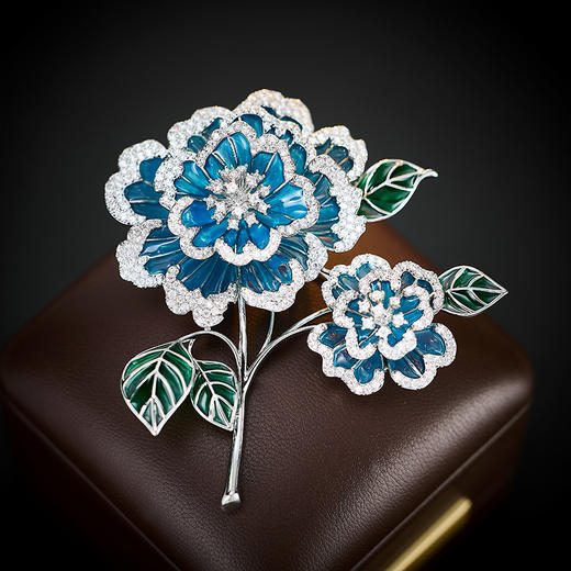 轻奢珐琅国风牡丹花奢华锆石胸针，优雅大气西装外套配饰晚宴胸花LY-Z-341 商品图1