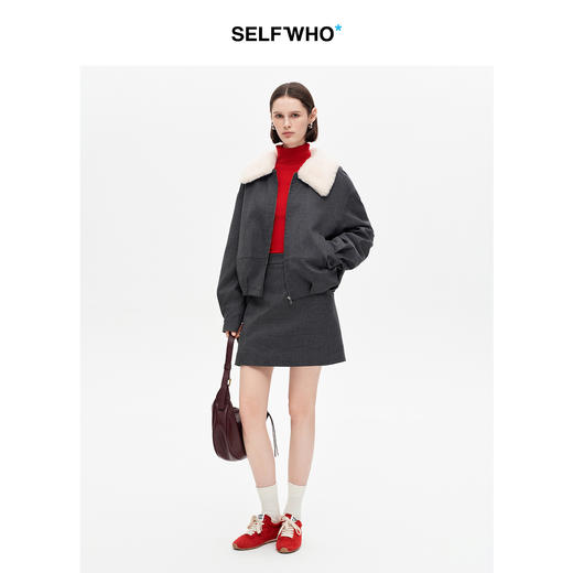 SELFWHO90白鸭绒智感灰毛领羽绒服女2025冬新款宽松拉链保暖外套 商品图3