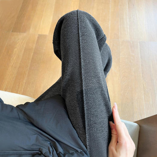 春秋款人字纹毛呢阔腿裤女窄版直筒裤 商品图3