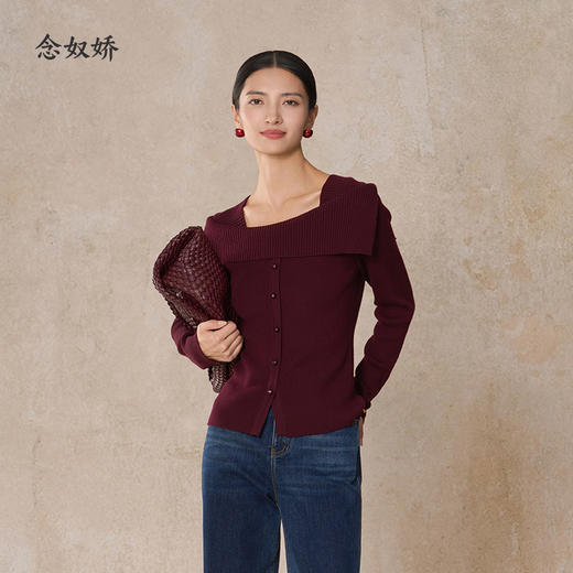 【商场同款】CNK5B83 “ 温柔一字肩毛衫 ” 显白纯羊毛无花果紫色毛衫 商品图0