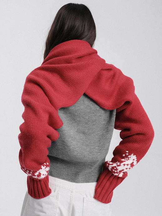 TR她热小马奇遇 红色羊毛针织小马提花复古保暖围巾袖套围脖 商品图1