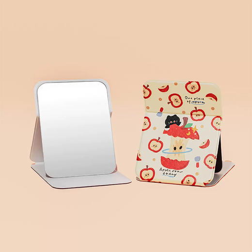 苹果小猫PU学生女生折叠台镜化妆大镜子折叠镜-纪念日百货门店同款167843907 商品图1