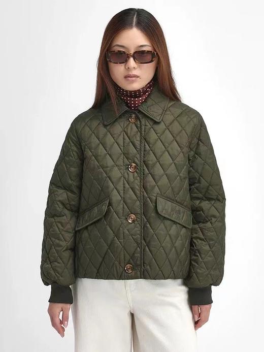 D121016女士绗缝防泼水菱格翻领单排扣棉服夹克外套 商品图9