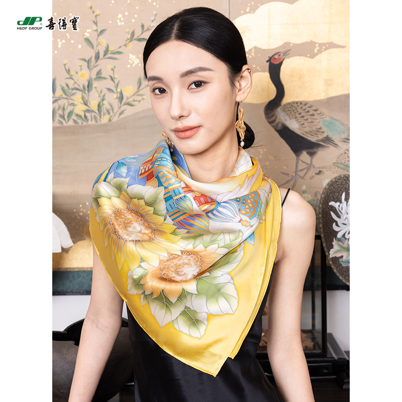 喜得宝进博会文创款《筑梦丝路》手绘非遗技艺丝巾杭州丝绸100%桑蚕丝素绉缎