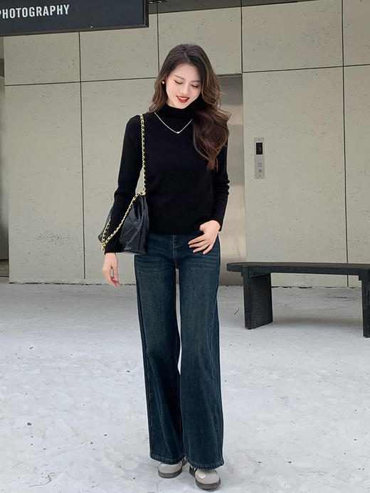 【百图lulu定制】【深兰加绒牛仔裤】 加绒 蓝 直筒 牛仔裤 商品图2