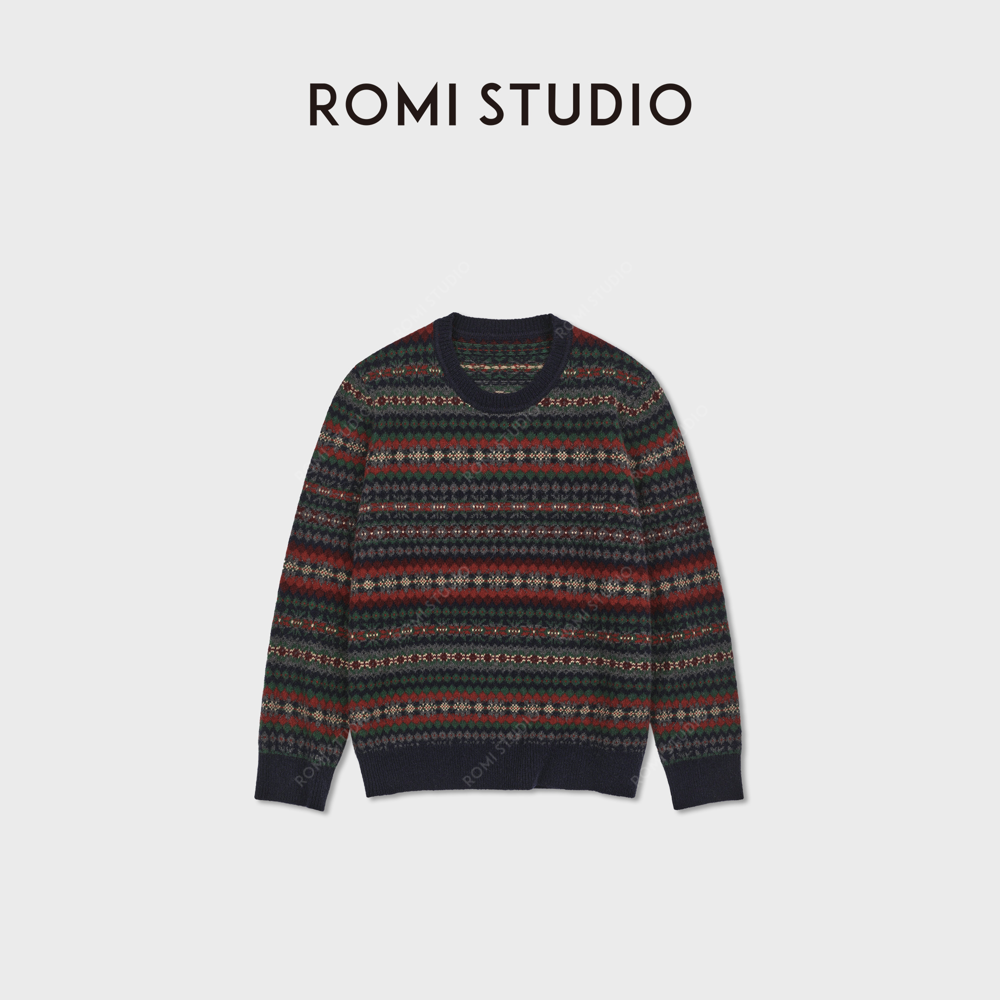 ROMI STUDIO“复古格调”澳洲进口绵羊毛费尔岛套头毛衫 RWCWS07049