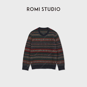ROMI STUDIO“复古格调”澳洲进口绵羊毛费尔岛套头毛衫 RWCWS07049