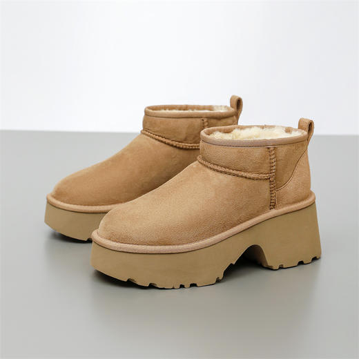隆丰 女士冬季保暖加厚人鱼款粗跟厚底增高短靴A级羊皮毛一体雪地靴122472 商品图4