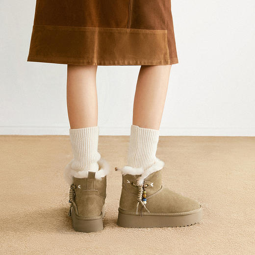 千百度厚底串珠雪地靴女加绒保暖棉鞋暖暖靴A25725055 商品图4