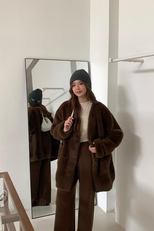 ELLA JADE 经典咖色时髦洋气毛绒皮草外套 21978 商品图1