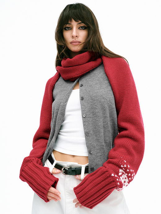 TR她热小马奇遇 红色羊毛针织小马提花复古保暖围巾袖套围脖 商品图3