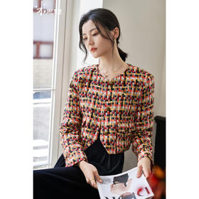 剩XL 柔软拼色纱线小香外套 25冬款复古名媛范气质上衣1688