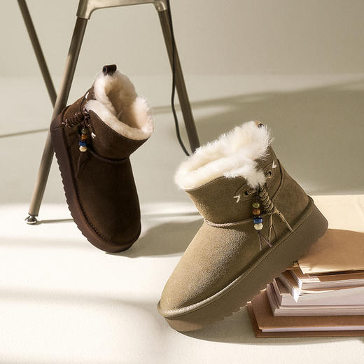 千百度厚底串珠雪地靴女加绒保暖棉鞋暖暖靴A25725055 商品图1