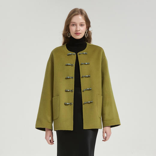 QH971斯尔丽2025秋冬新款中国结时尚国风双面呢大衣羊毛大衣通勤百搭 商品图4