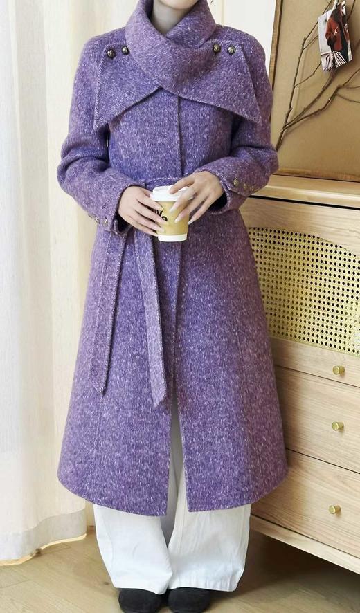 SZ6C12_紫薄汗色_大衣_秋冬_围领大翻领系带收腰中长款_高级女装_BERNIEELEN 伯妮斯茵 商品图0