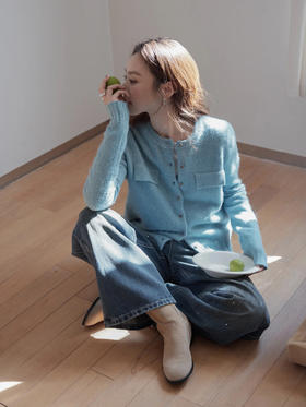 爆款3-5天发货！2025冬季爆款高级感柔雾粉和慕光蓝羊毛百搭毛衣开衫外套JS3699140