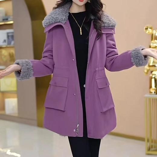 QYM JX1781加绒加厚派克服宽松保暖中长休闲收腰毛领外套 商品图3