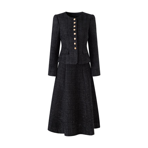 「高货wl」全新升级【铂金会员441/天猫599/差价158】(99332)洛诗琳2025小香风长毛工艺粗花呢外轻奢A字半身裙两件套 商品图2