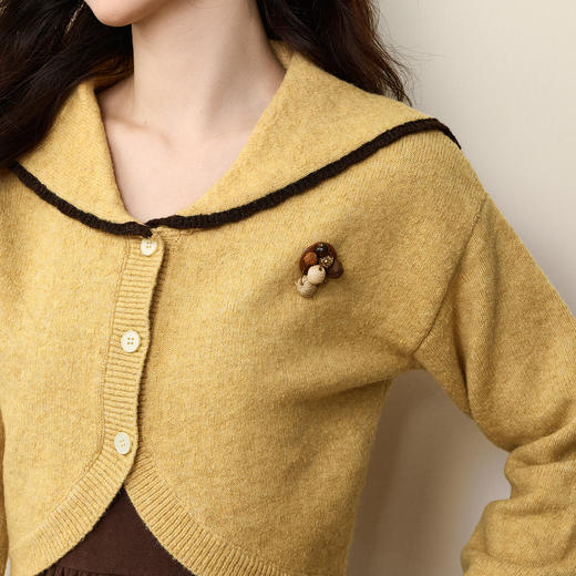 【12/10新品6折】熙世界千金感可露丽风套装女装秋冬短款翻领毛衣磨毛连衣裙两件套 商品图3