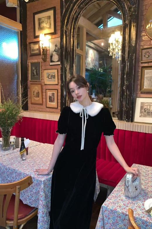 SIA SAYLOR 法式千金礼服袖套毛领丝绒连衣裙 21984 商品图1